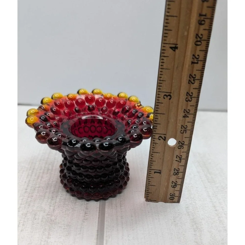 Amberina Hobnail Fenton Glass Candle Holder – Glows Under Black Light